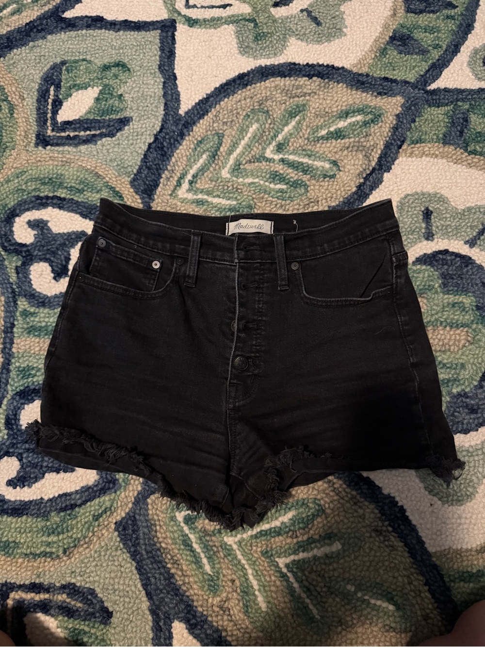 Madewell Black High-Waist Frayed Hem Denim Shorts